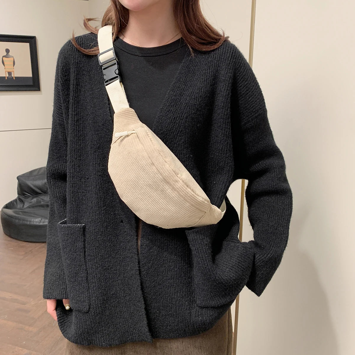 Women's Corduroy Fanny Pack Crossbody Waist Bag