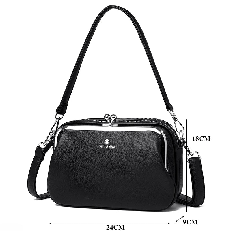 Women's Soft Leather Multi-Pocket Crossbody Bag