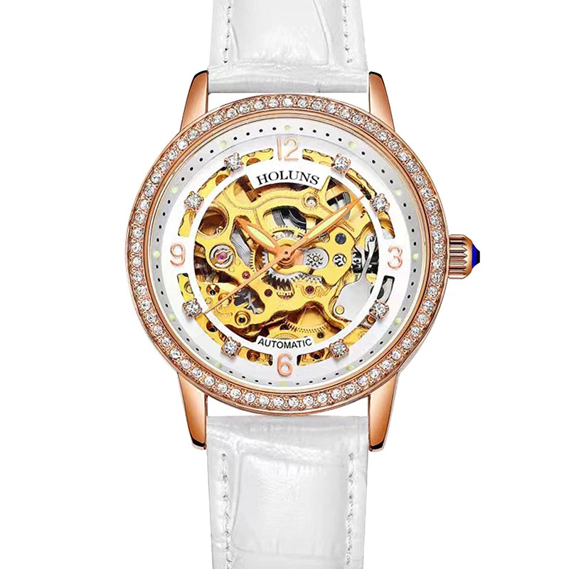 Women's Rose PU Leather Mechanical Watch