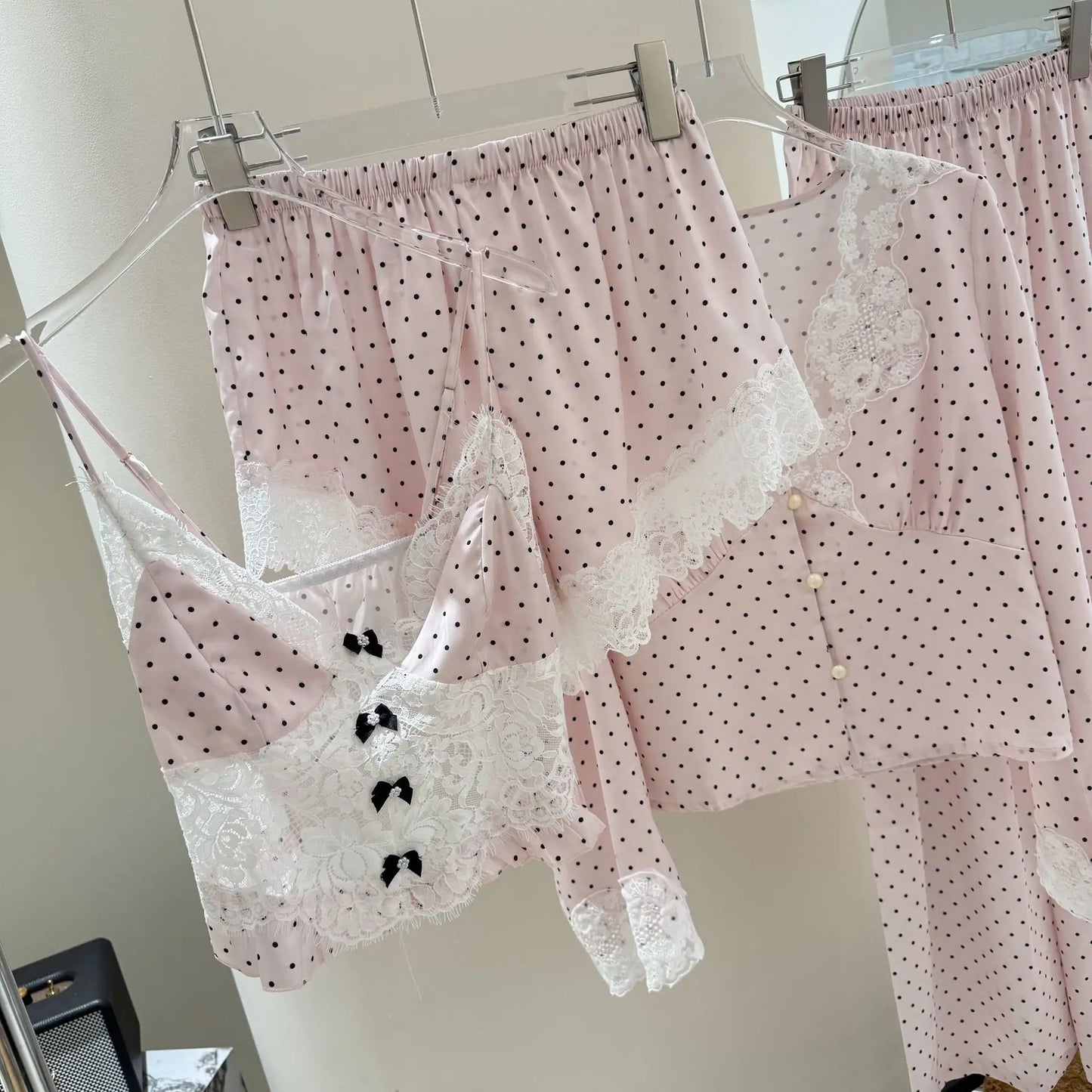 Women's 4-Piece Lace Trim Silk Pajama Set