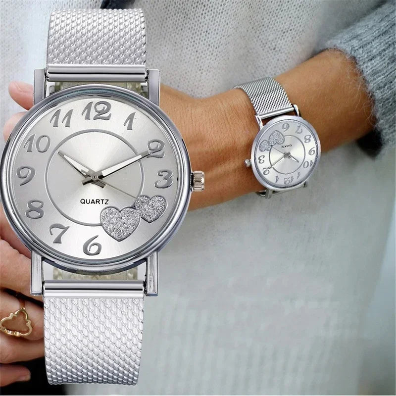 Rose Gold Heart Dial Ladies Watch