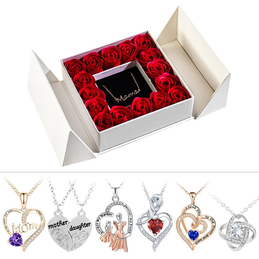 Women's Pendant Necklace Soap Rose Gift Box