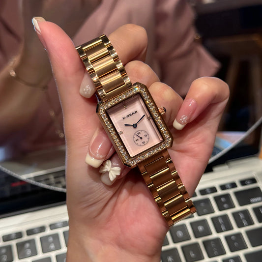 Zircon Dial Rose Gold Mesh Watch