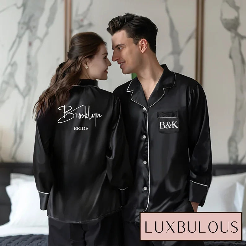 Custom Satin Couple Pajama Set Gift