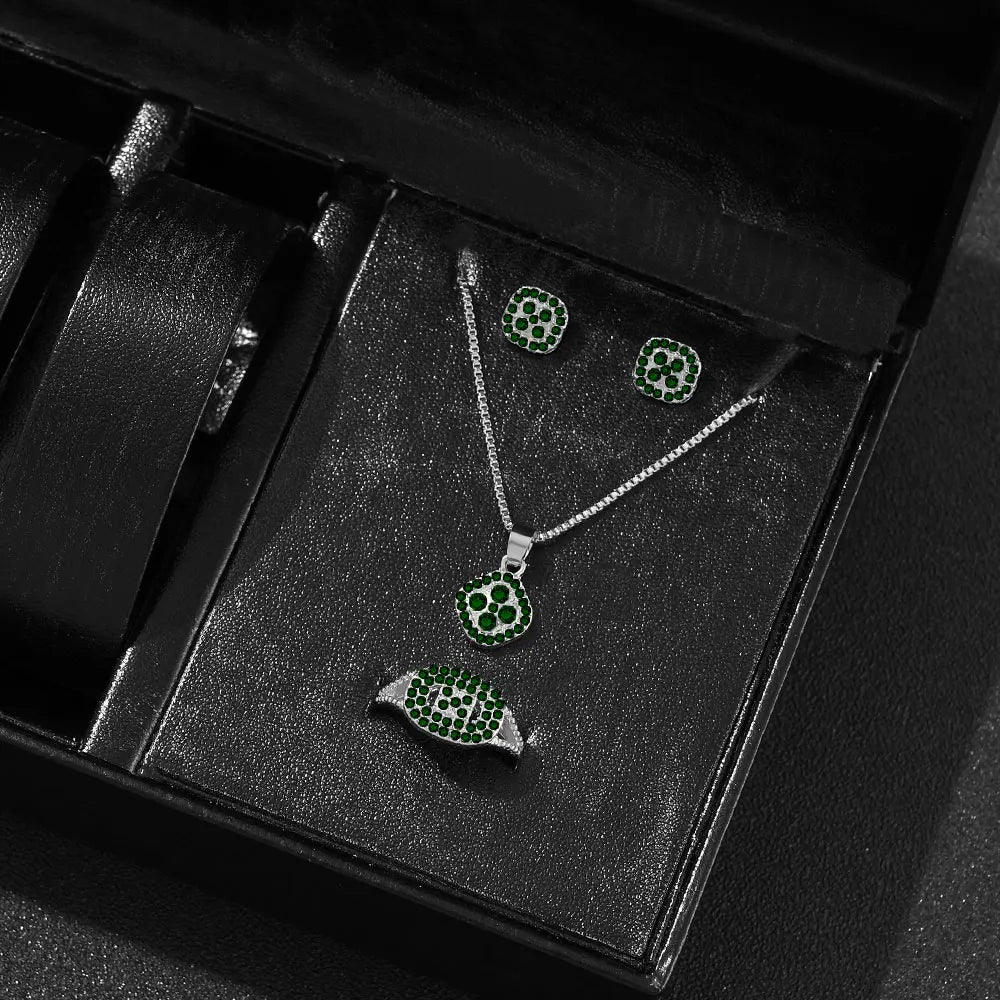 Cube Necklace Earring Ring Set