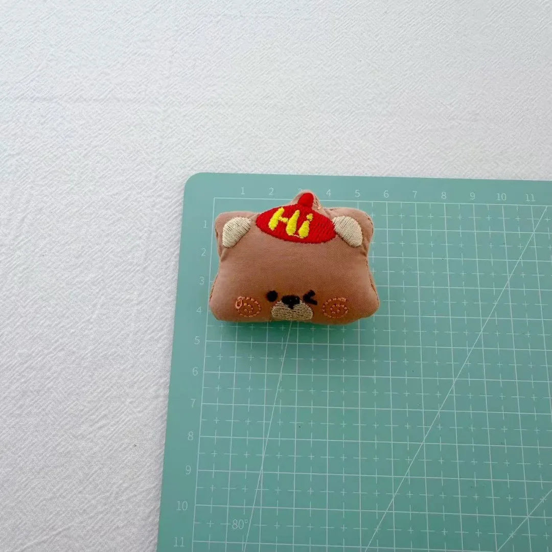 Bear Cat Fabric Brooch Handcrafted Pin