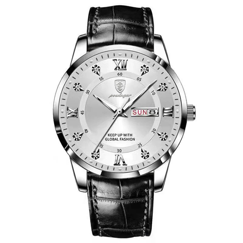 POEDAGAR Leather Quartz Watch
