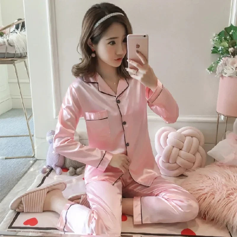 Ice Silk Cardigan Women Pajama Set