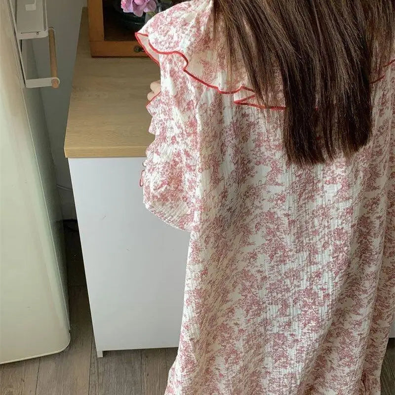 Women's French Floral Ruffle Pajama Set