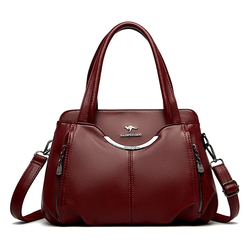 Soft Leather Multi-Pocket Tote Bag