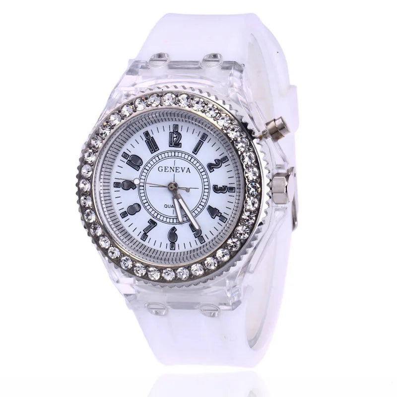 LED Luminous Rhinestone Silicone Watch for Kids & Adults