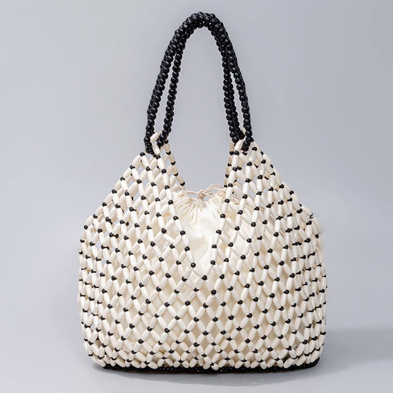 Women's Wooden Bead Bucket Shoulder Bag