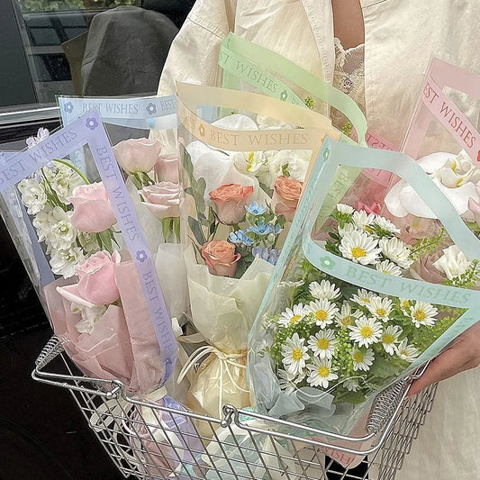 Floral Gift Bags Transparent Cellophane 50 Pack