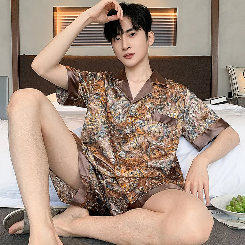 Men's Ice Silk Satin Pajama Set