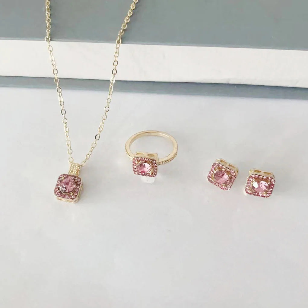 Cube Necklace Earring Ring Set