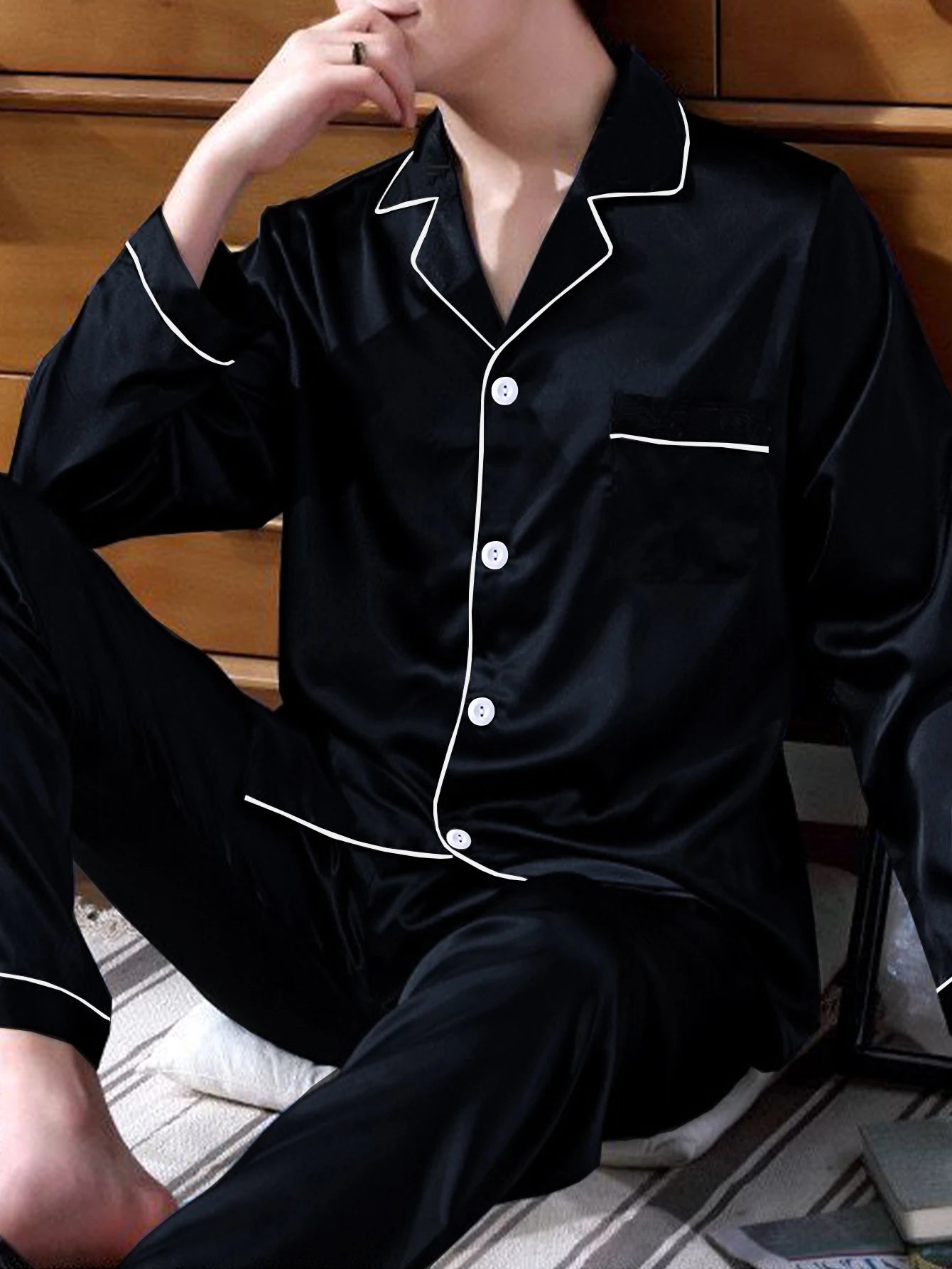 Men's Silk Satin Long Sleeve Pajama Set