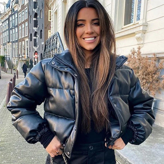 PU Leather Zipper Women Jacket