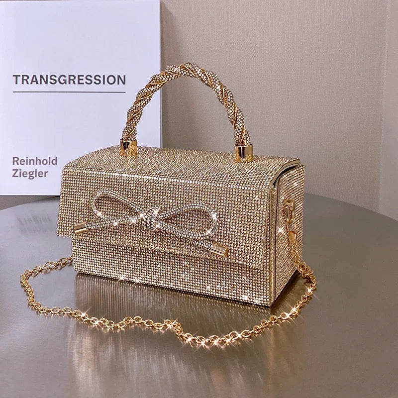 Women's Rhinestone Box Evening Clutch Gold