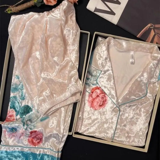 Women's Velvet Floral Pajama Set