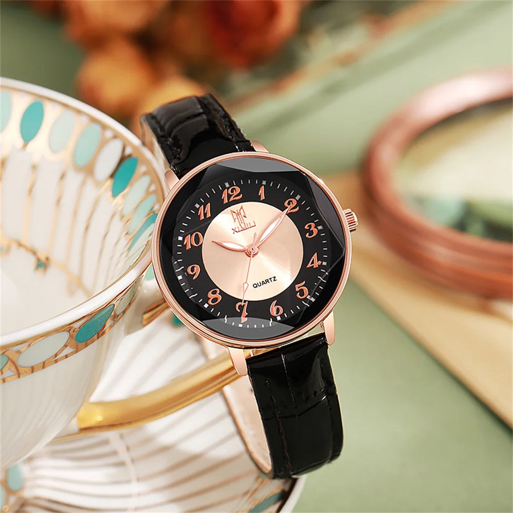 Women's Pink Leather Arabic Dial Watch
