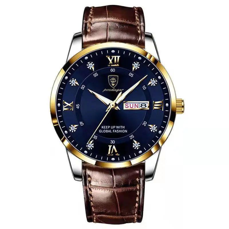 POEDAGAR Leather Quartz Watch