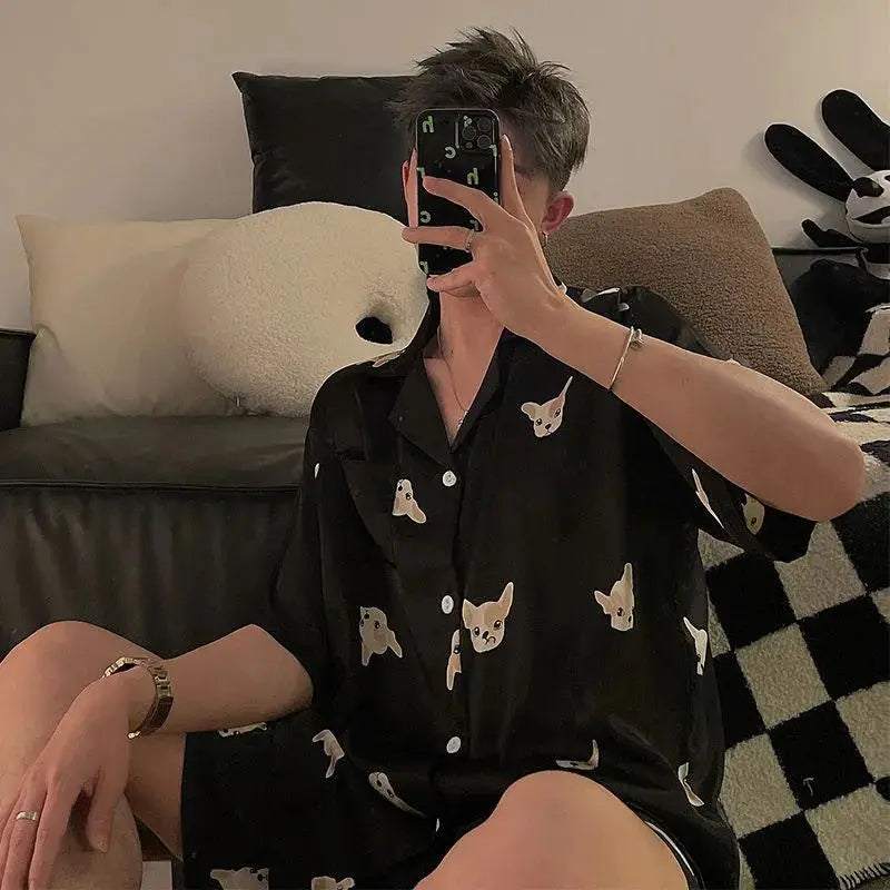 Men's Ice Silk Short Sleeve Pajama Set