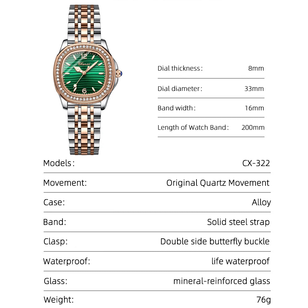 CHENXI Square Dial Steel Ladies Watch