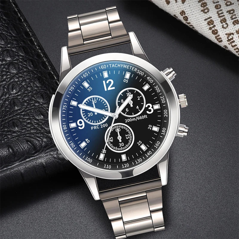 Men's Steel Band Quartz Watch & Bracelet (1-2pcs)