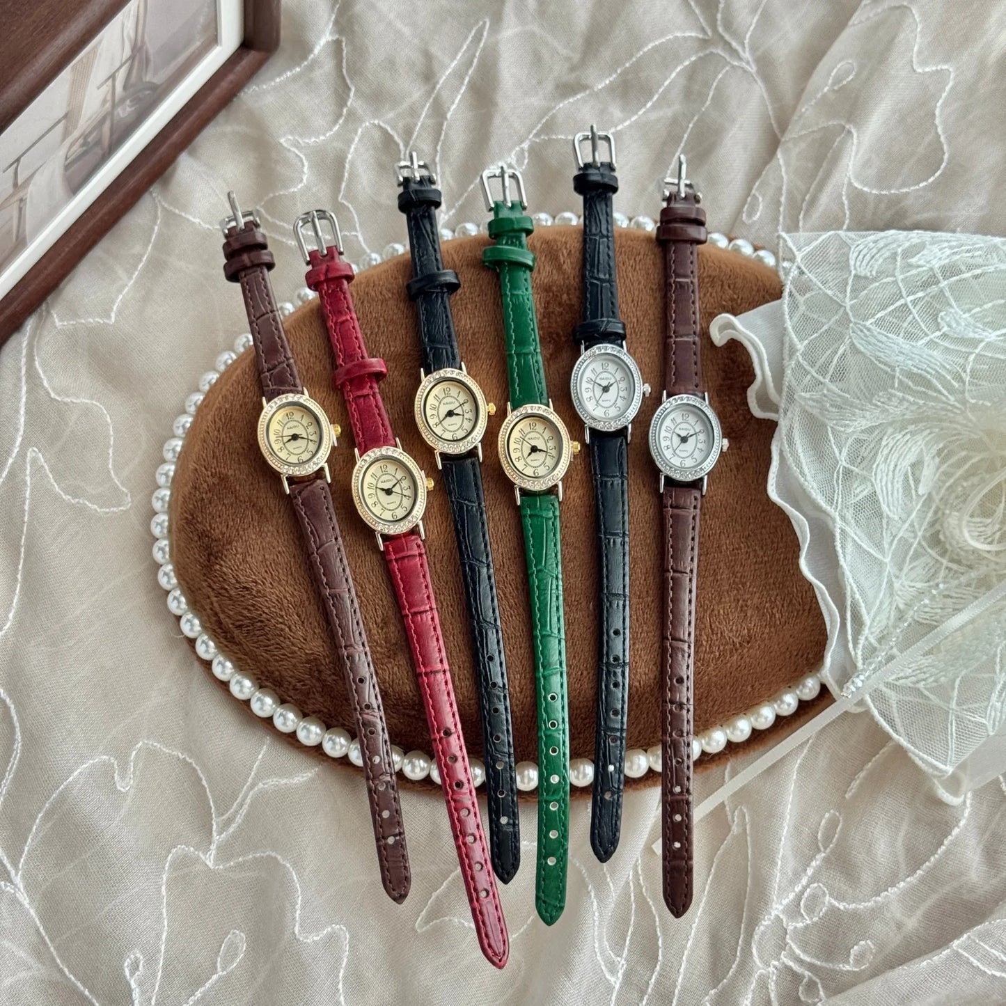Oval Dial Leather Strap Watch