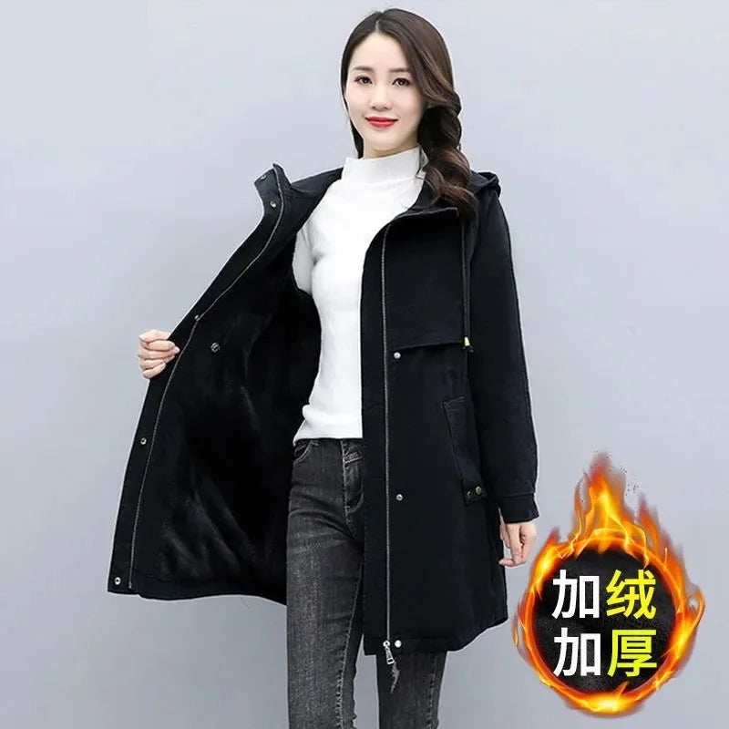 Hooded Velvet Women Parka