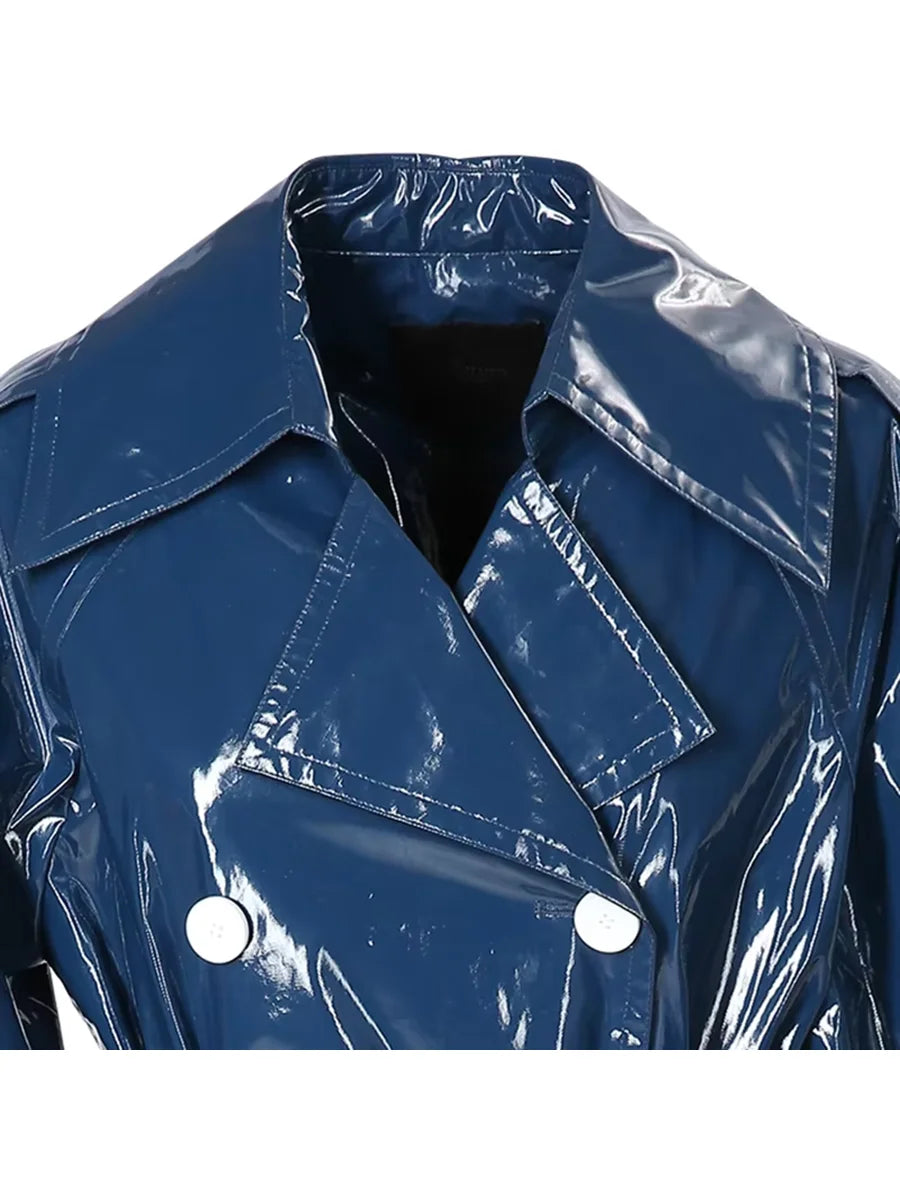 Women's Faux Leather Trench Coat Waterproof