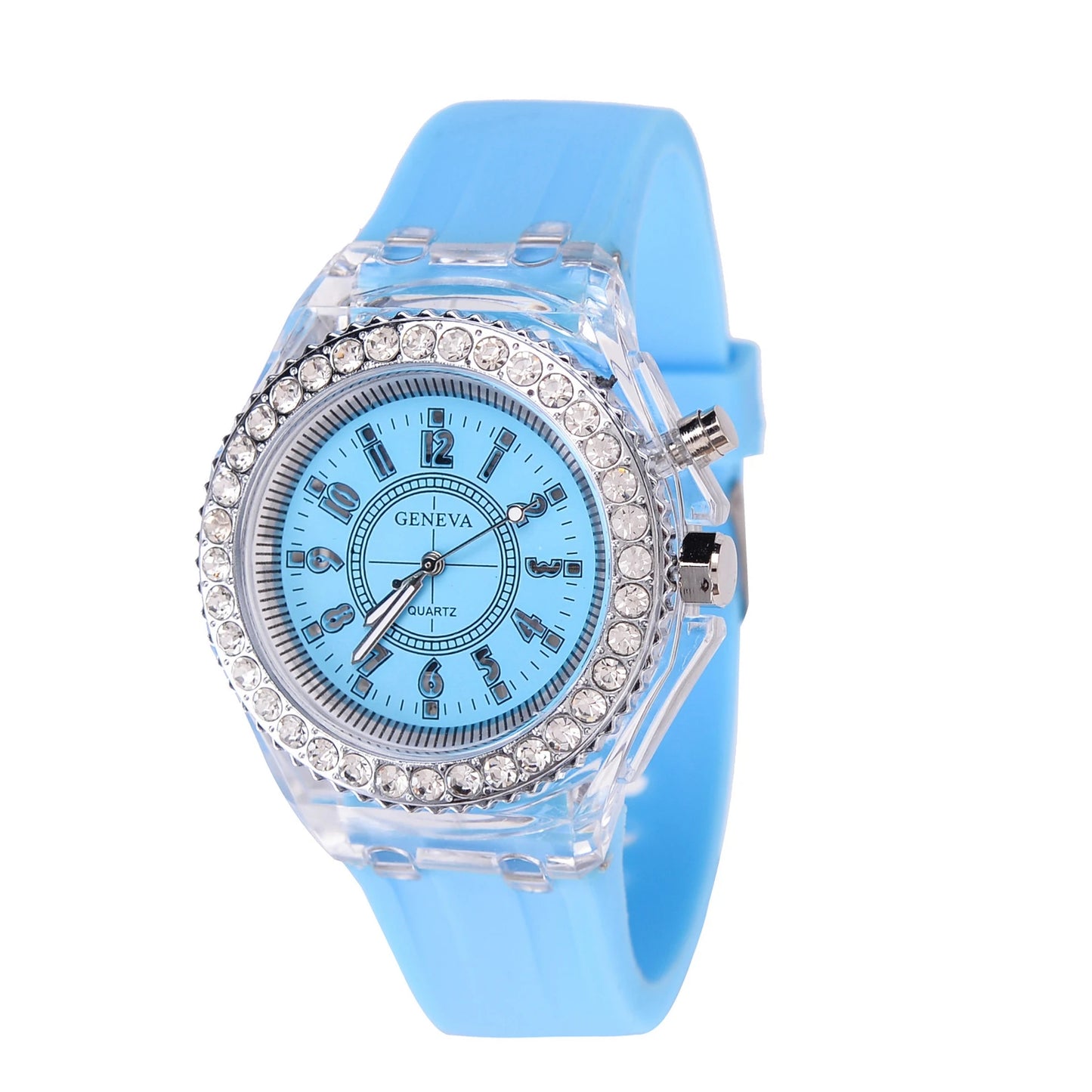LED Luminous Rhinestone Silicone Watch for Kids & Adults