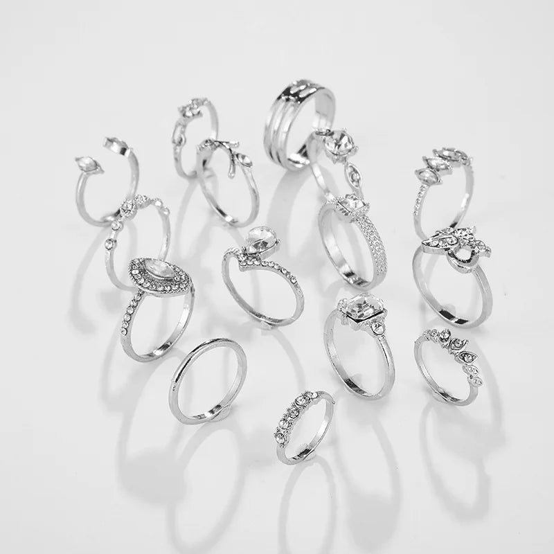 Women's Zircon Geometric Ring Set 15 Pcs