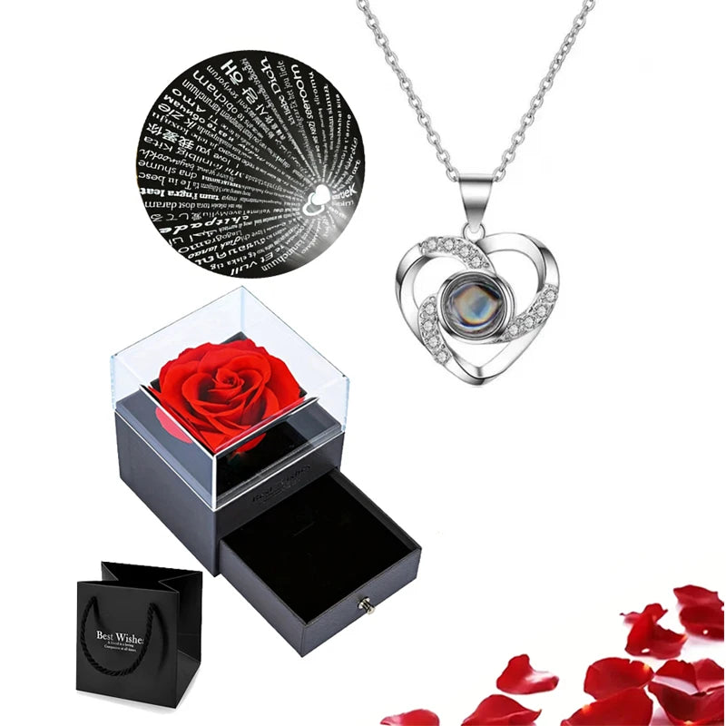 I Love You Projection Necklace Rose Gift Box
