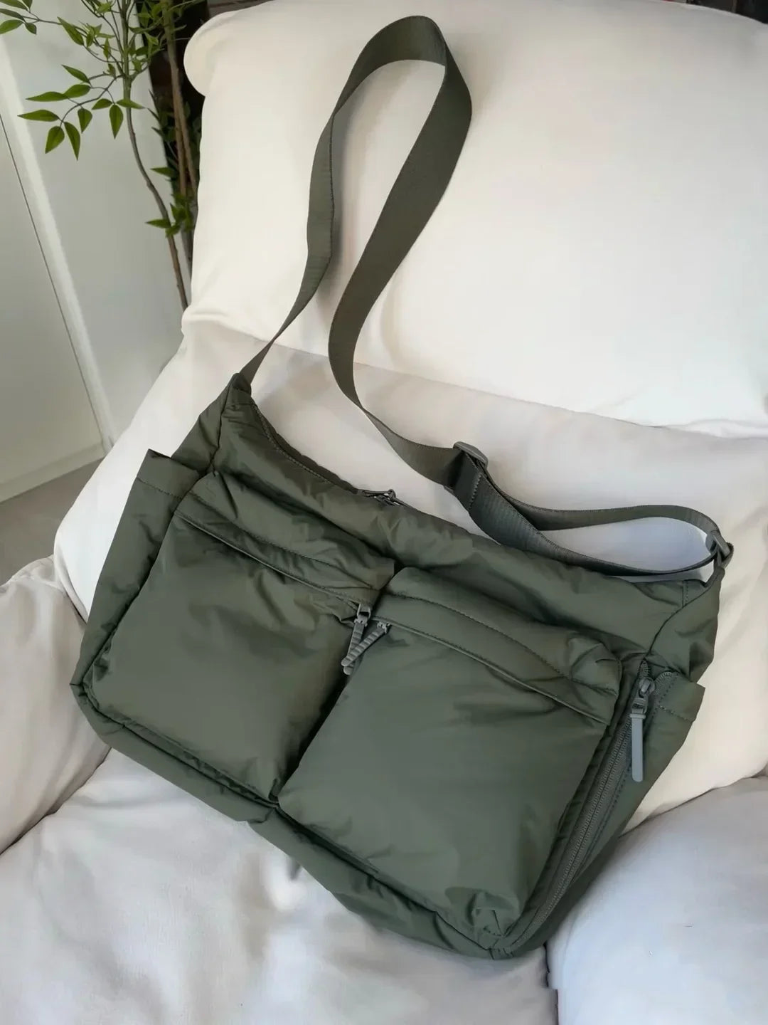 Multi-Pocket Nylon Shoulder Bag