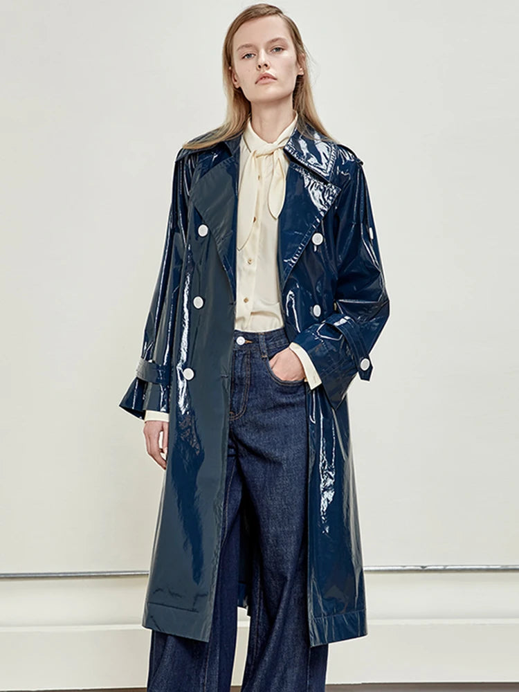 Women's Faux Leather Trench Coat Waterproof