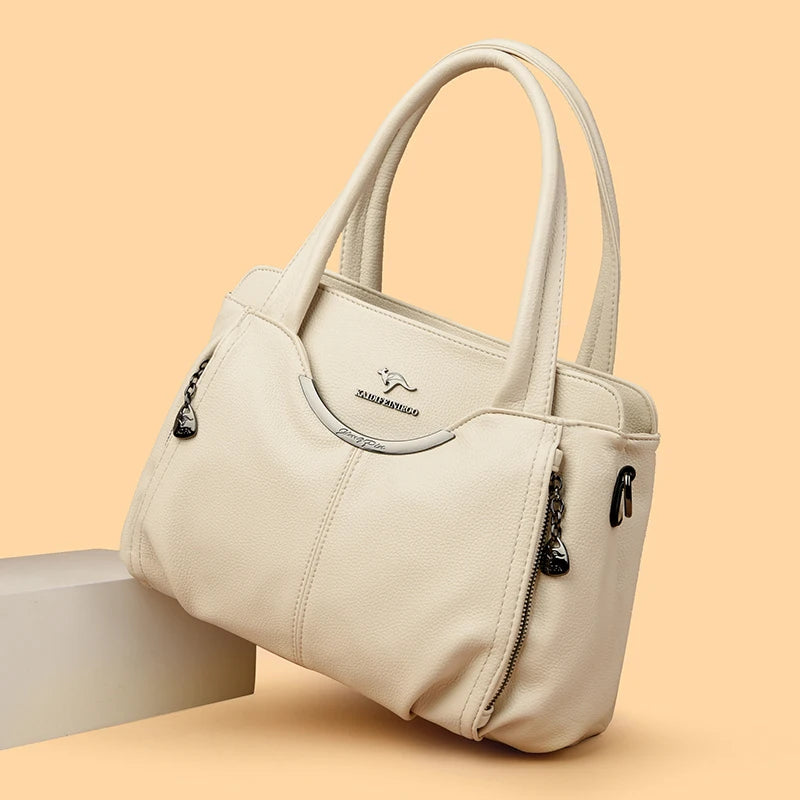 Soft Leather Multi-Pocket Tote Bag
