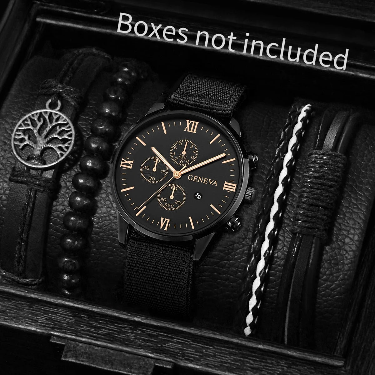 Men's Quartz Watch & Bracelet Set (4-5pcs)