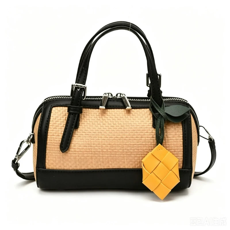 Woven Boston Crossbody Bag