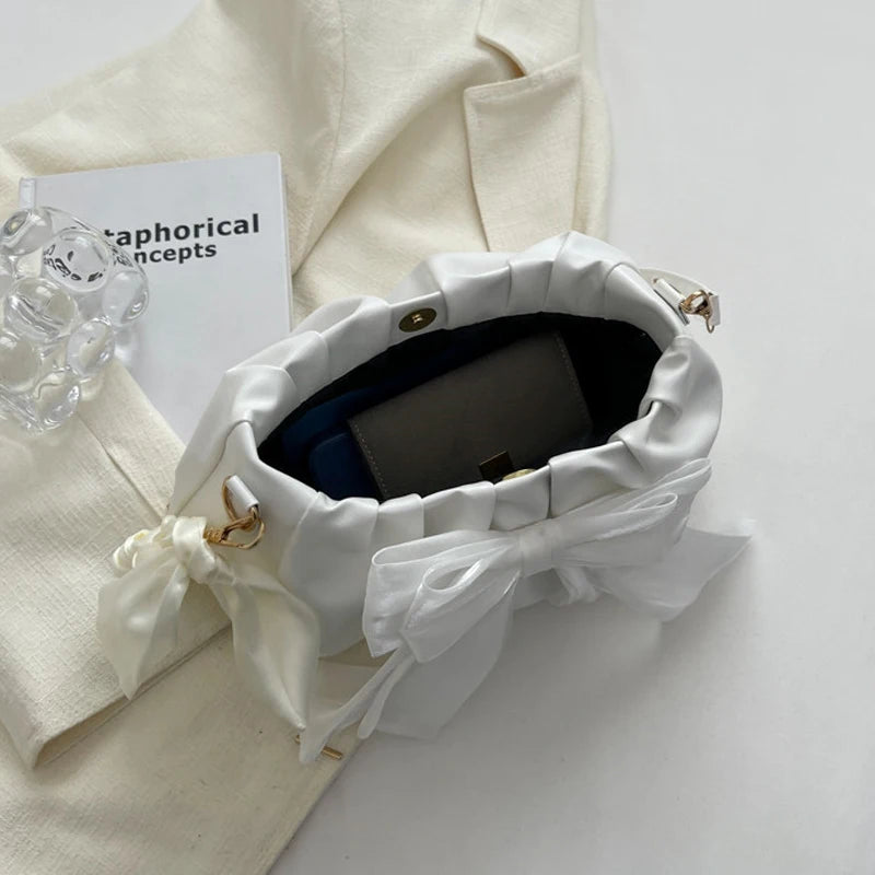 Bow Pleated Underarm Tote Bag