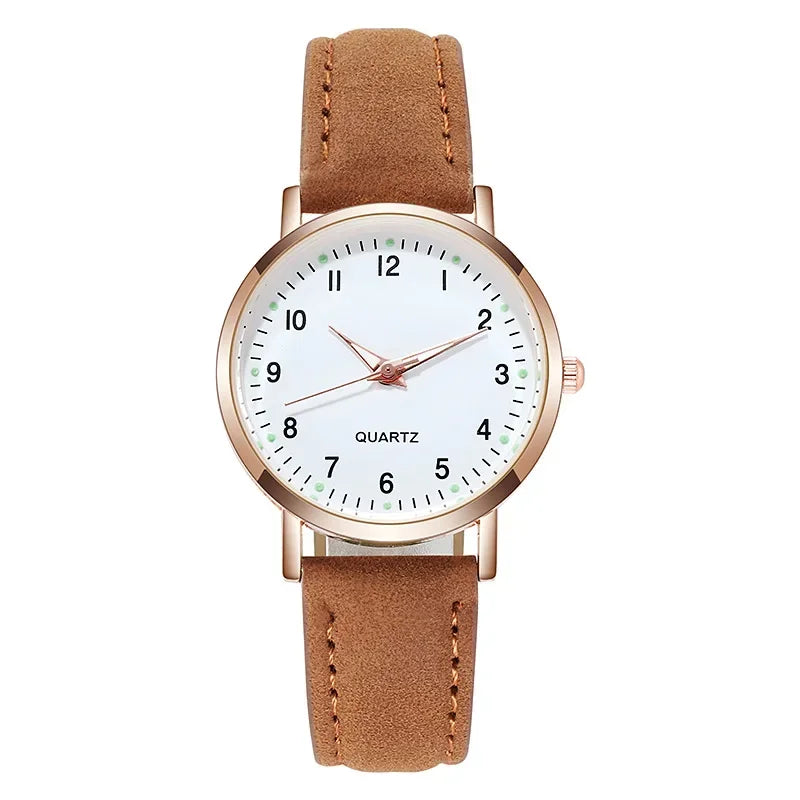 Women's Elegant Leather Bracelet Quartz Watch