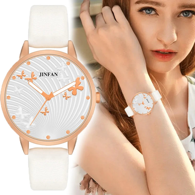 Butterfly Dial Leather Ladies Watch