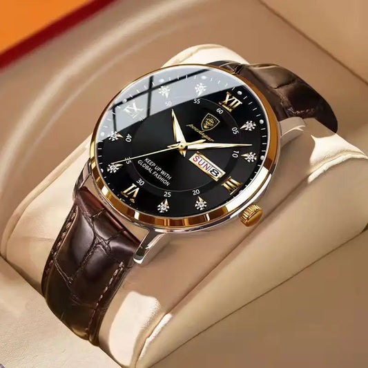 POEDAGAR Leather Quartz Watch