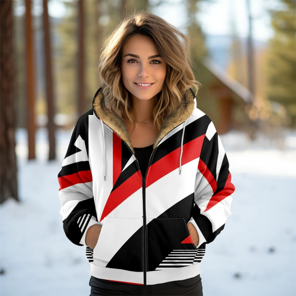 Women's Geometric Hooded Coat