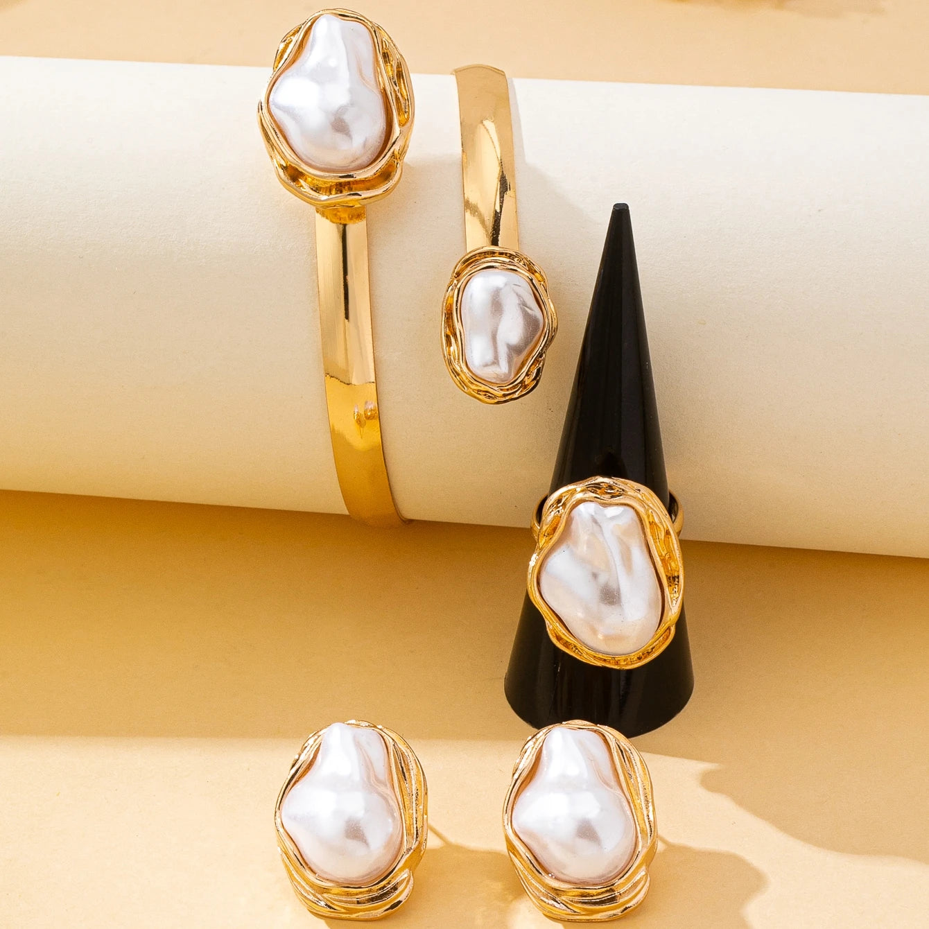 Baroque Bracelet Ring Earring Set