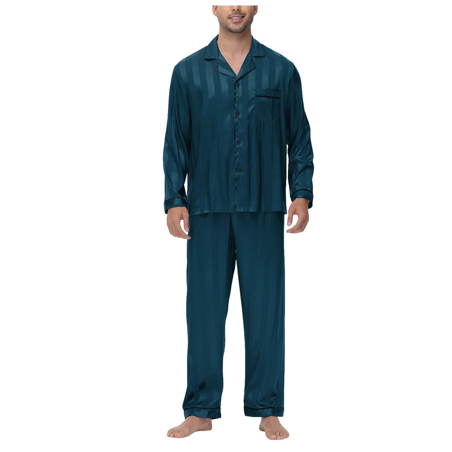 Men's Silk Satin Long Sleeve Pajama Shirt