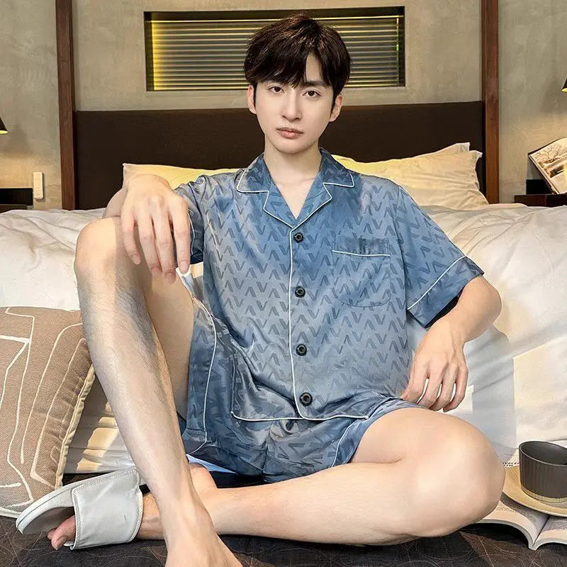 Men's Ice Silk Short Sleeve Pajama Set