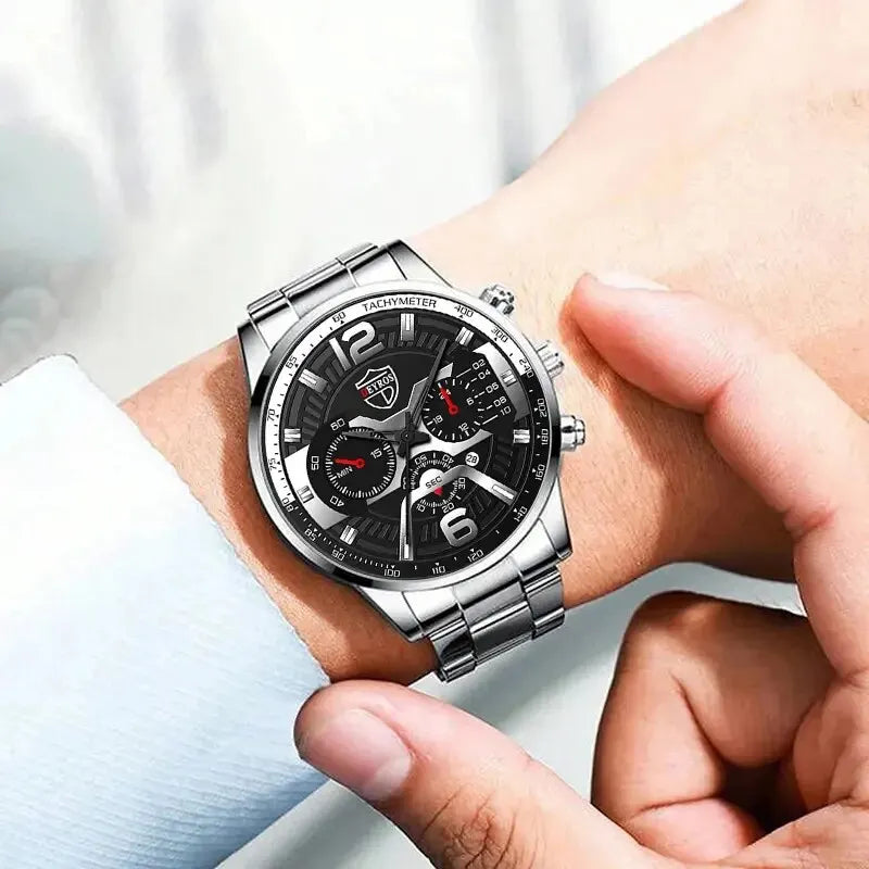 Men's Fashion Watch Set with Necklace & Bracelet (5pcs)
