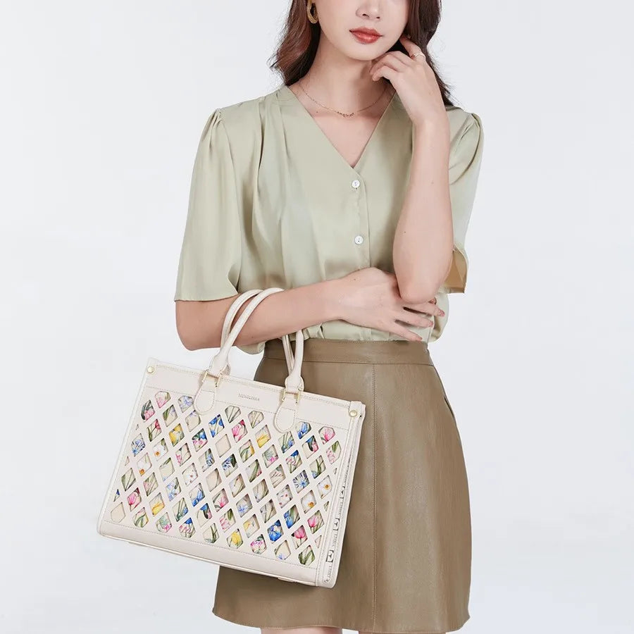 Floral Hollow Shoulder Tote