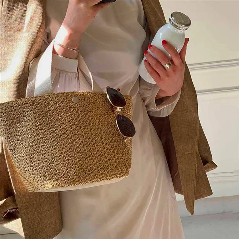 Bohemian Woven Rattan Bucket Bag